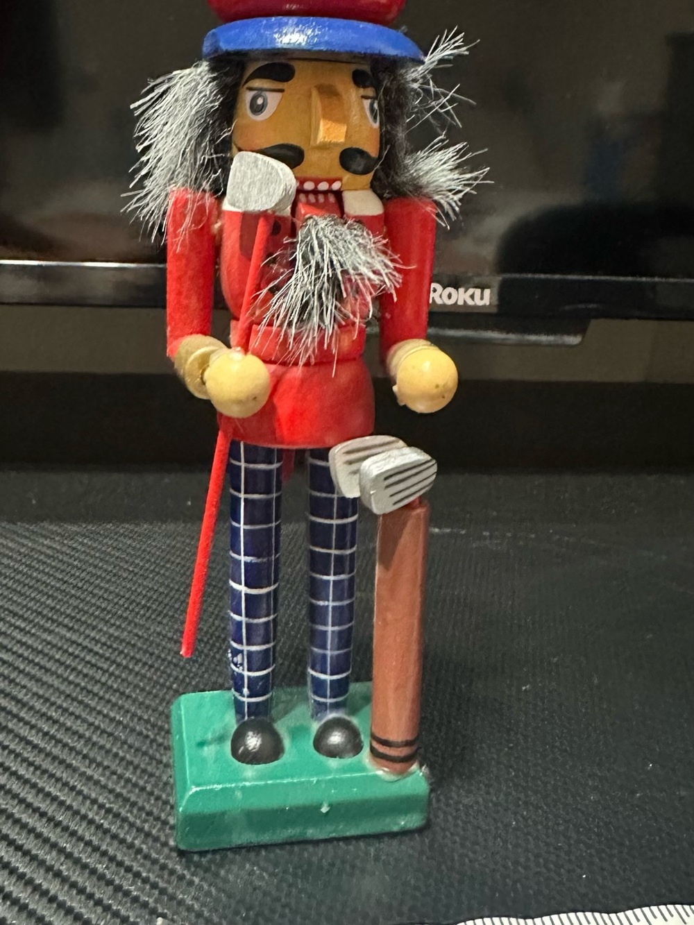 Hand-Painted Wooden Nutcracker Golf - Red Jacket, Blue Hat